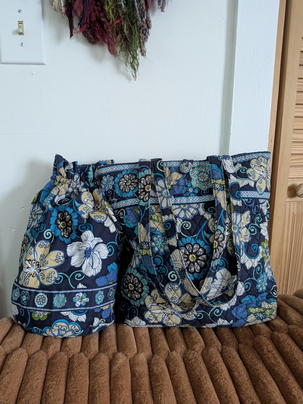 Vera Bradley Mod Floral Navy Blue Teal Floral Tote and Drawstring Cooler Bag